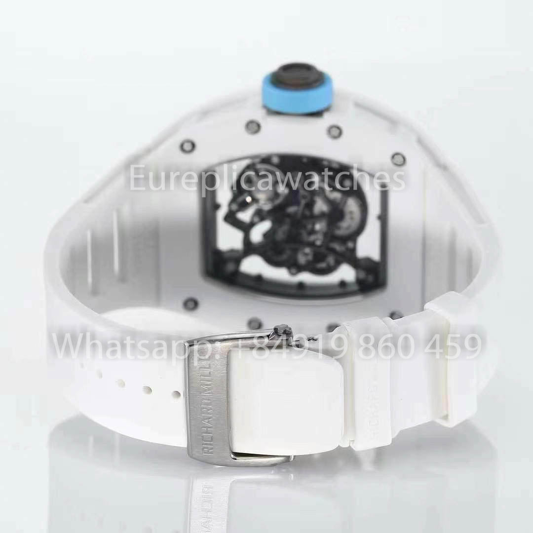 RICHARD MILLE RM055 Bianco ceramica Cassa 1:1 Best Clone APS Fabbrica quadrante blu Bianco cinturino