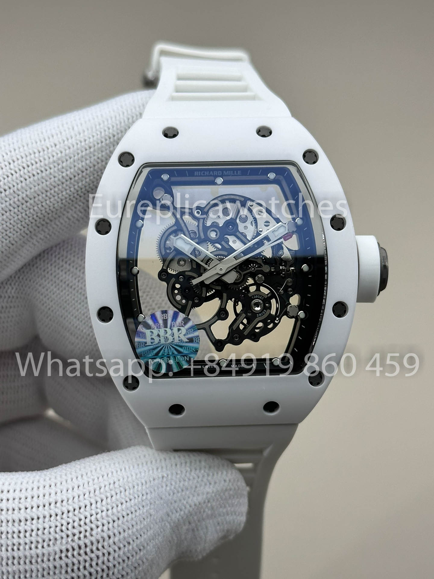 RICHARD MILLE RM055 Bianco ceramica Cassa 1:1 Best Clone APS Fabbrica Bianco cinturino