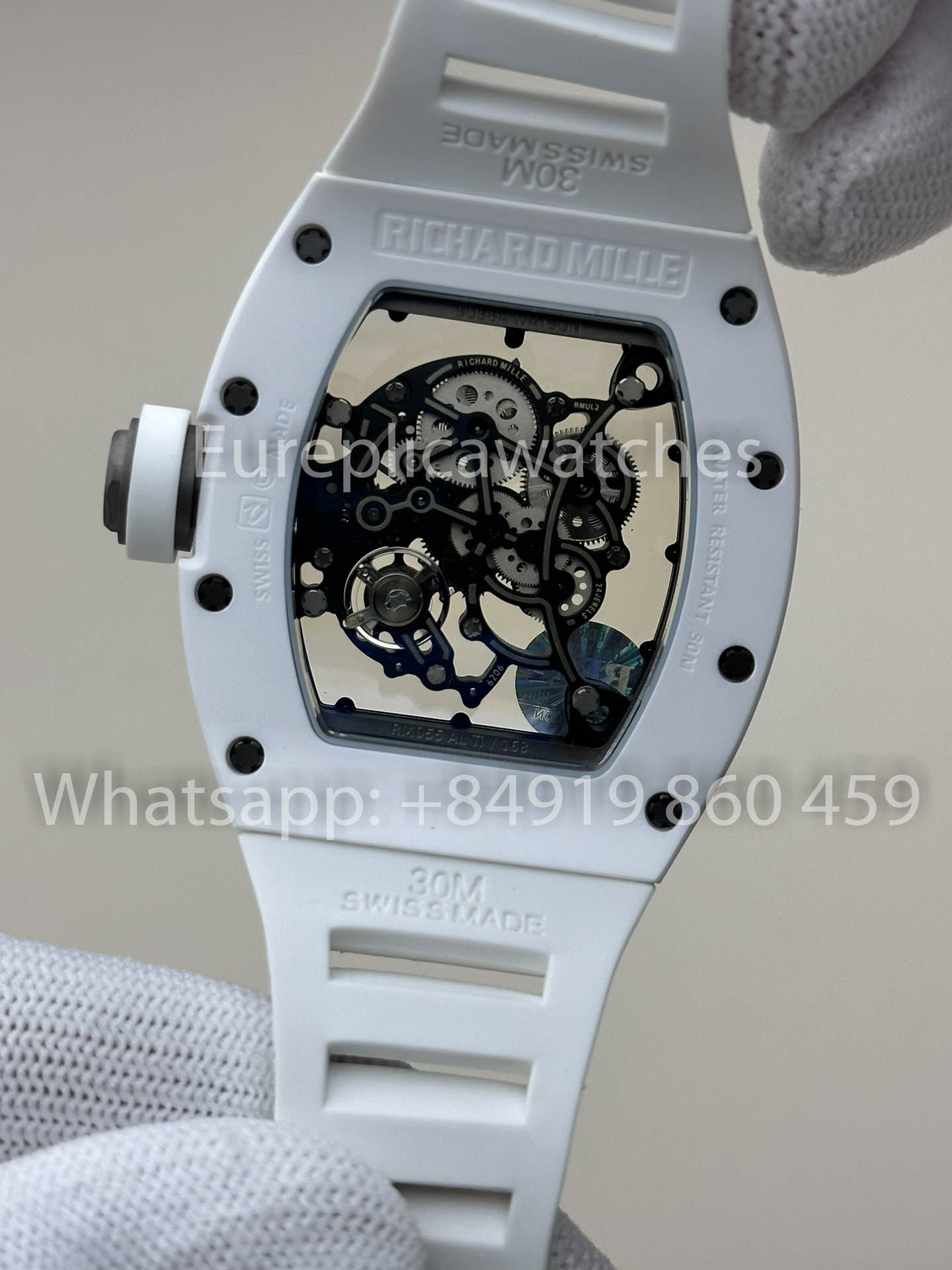 RICHARD MILLE RM055 Bianco ceramica Cassa 1:1 Best Clone APS Fabbrica Bianco cinturino