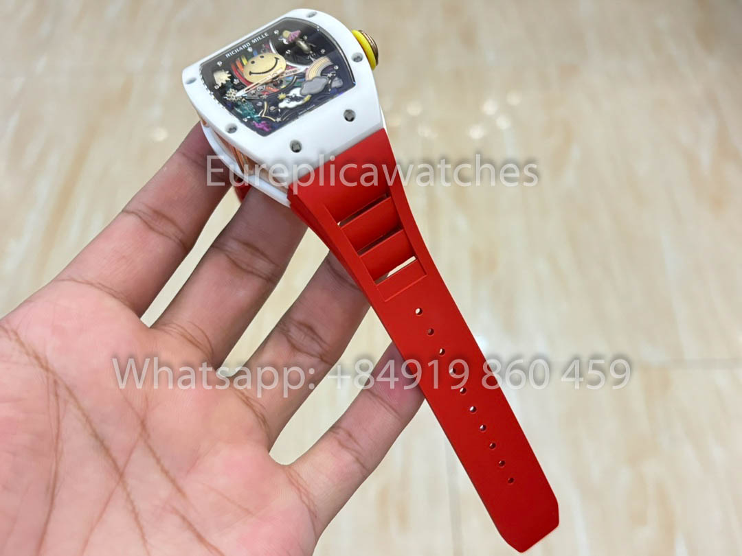 Richard Mille RM88 Smiley V2 Caixa de Cerâmica 1:1 Melhor Clone Vermelho Borracha Cinturino