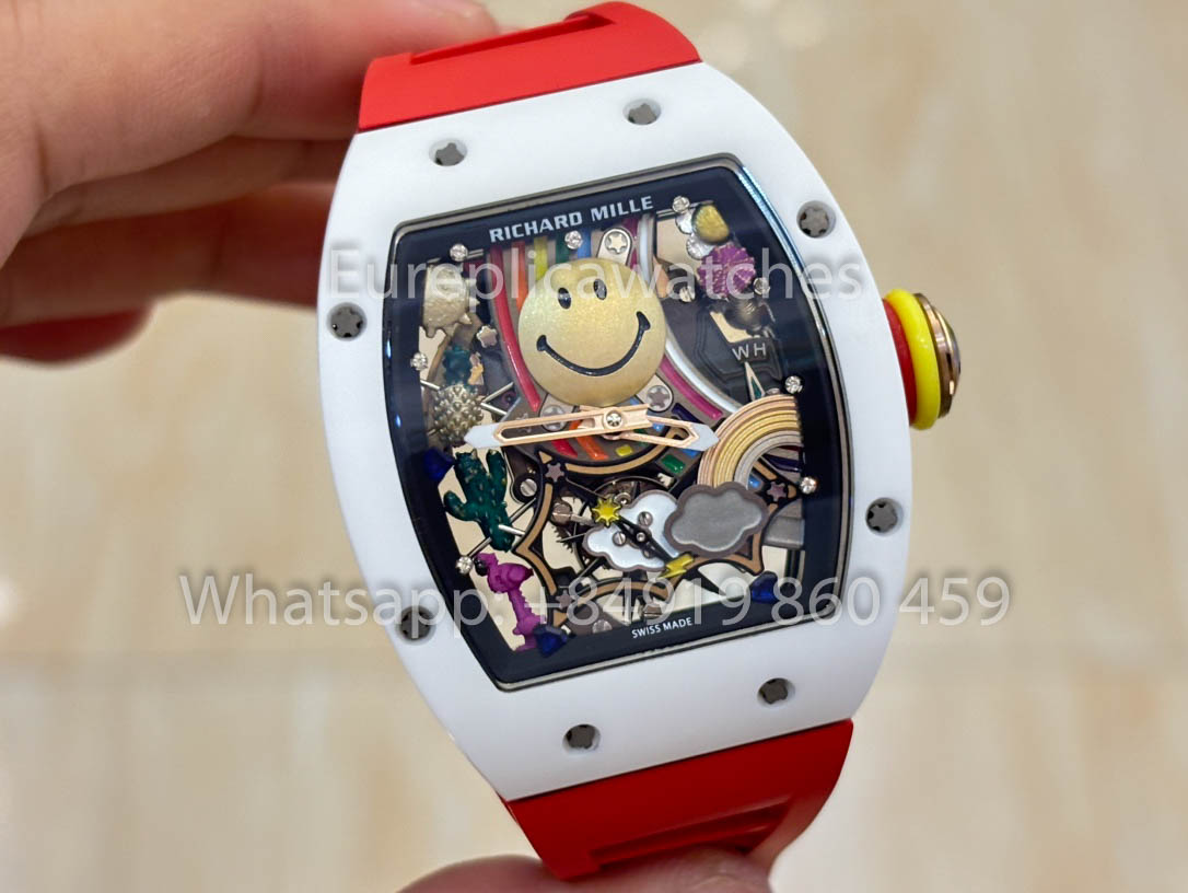 Richard Mille RM88 Smiley V2 Caixa de Cerâmica 1:1 Melhor Clone Vermelho Borracha Cinturino