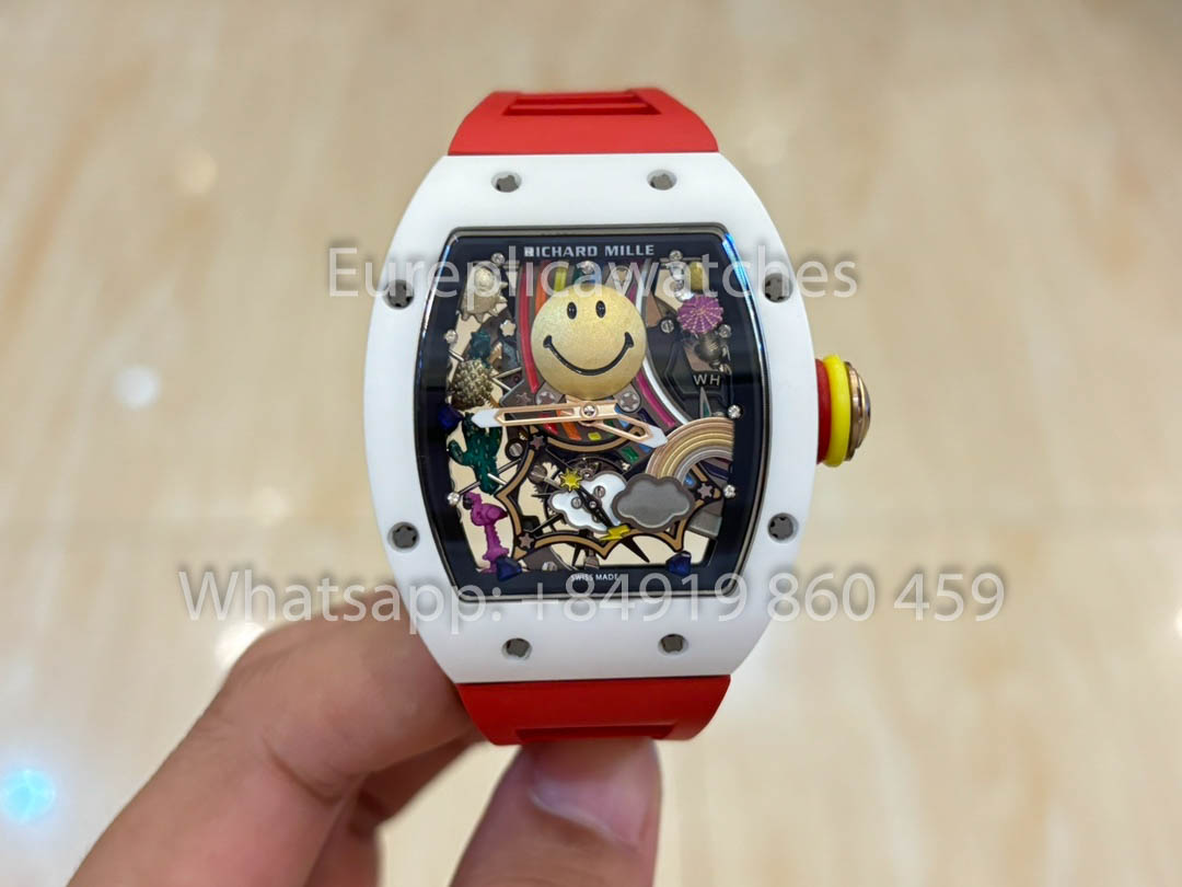 Richard Mille RM88 Smiley V2 Caixa de Cerâmica 1:1 Melhor Clone Vermelho Borracha Cinturino