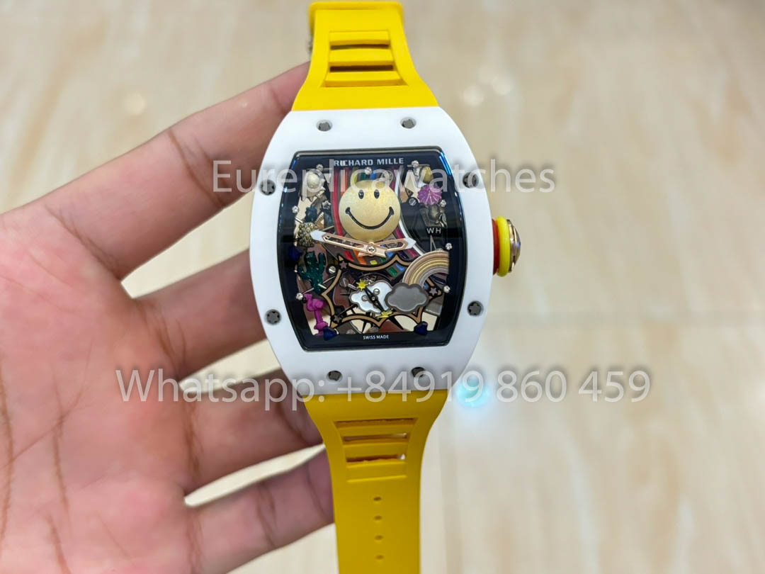 Richard Mille RM88 Smiley V2 Caixa de Cerâmica 1:1 Melhor Clone Amarelo Borracha Cinturino