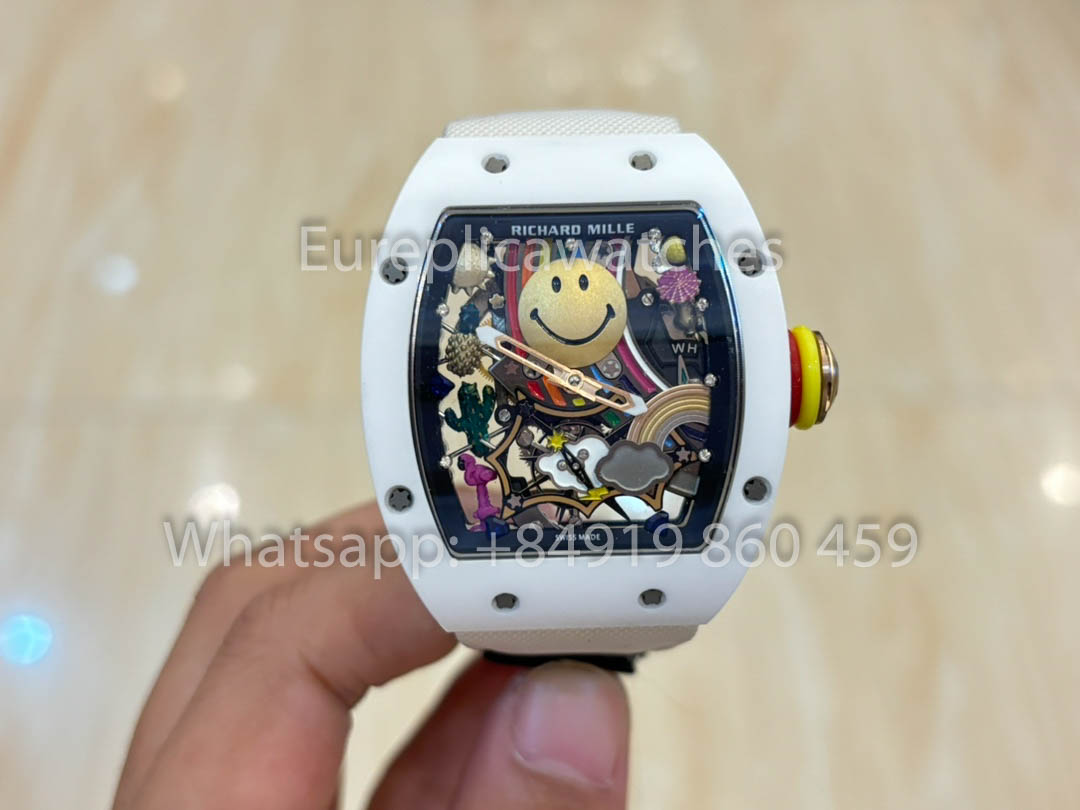 Richard Mille RM88 Smiley V2 Ceramic Case 1:1 Best Clone White Velcro Cinturino