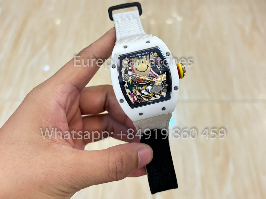 Richard Mille RM88 Smiley V2 Ceramic Case 1:1 Best Clone White Velcro Cinturino