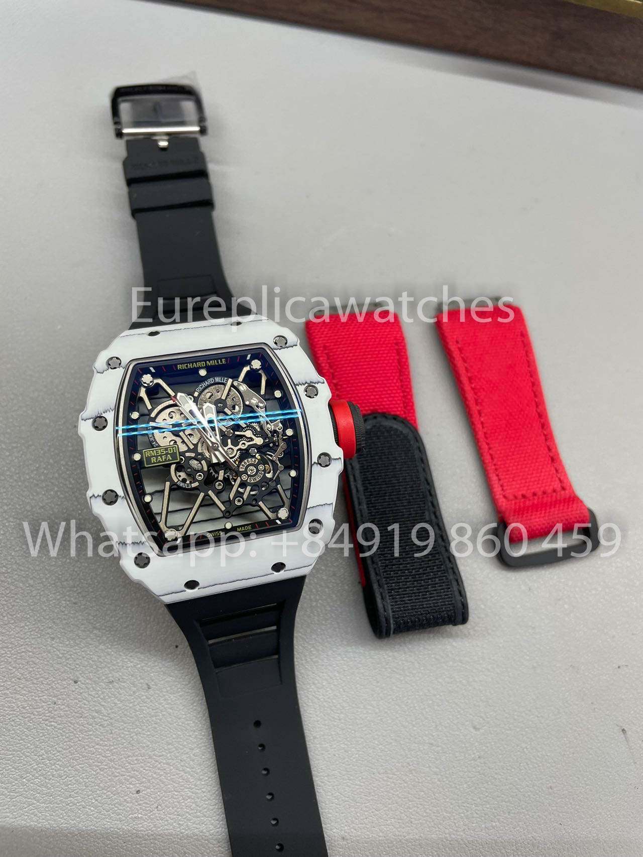 Richard Mille RM35-01 Bianco Carbonio Cassa 1:1 Mejor clon BBR Fabbrica V2 Nero Gomma cinturino