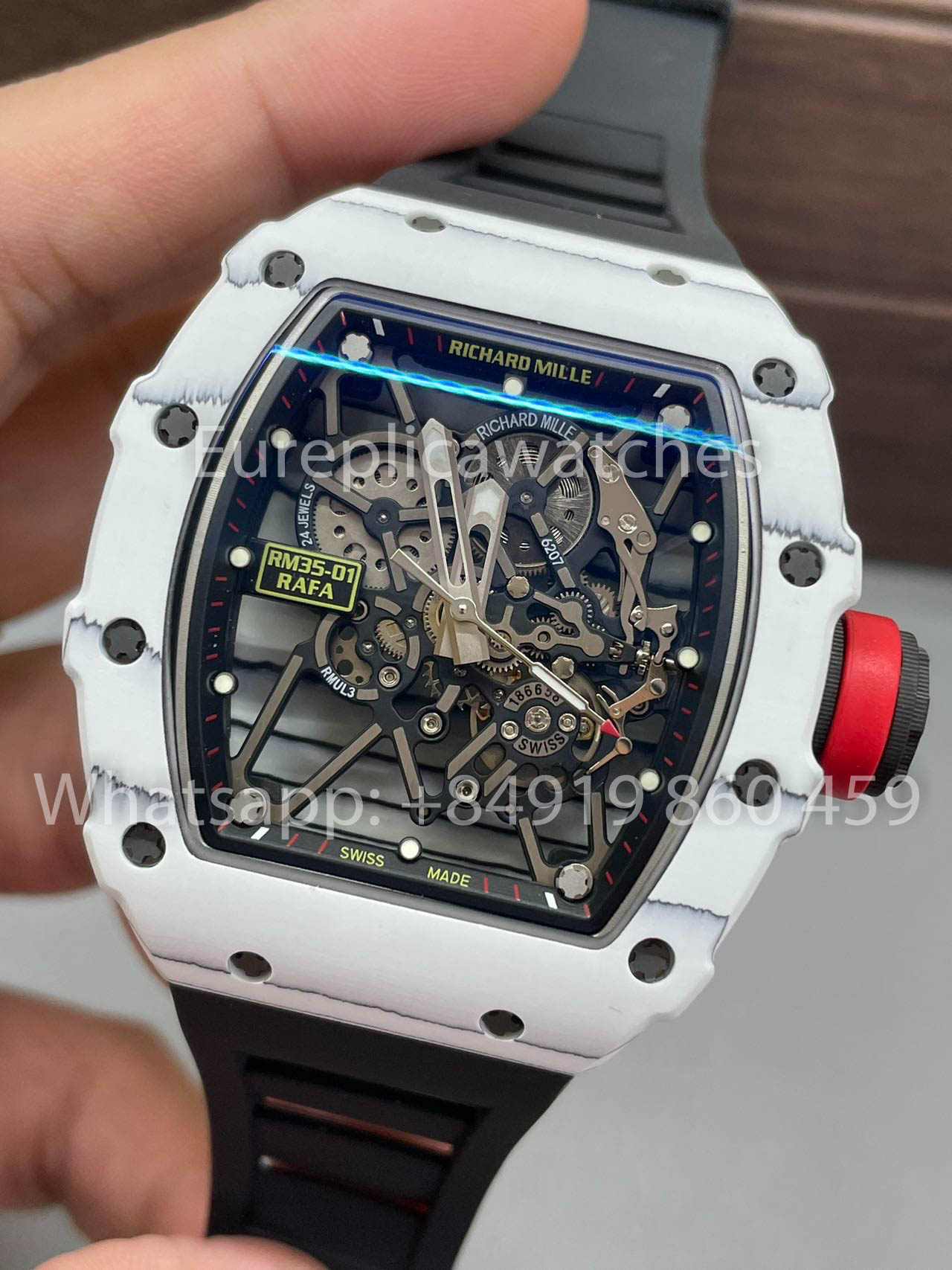 Richard Mille RM35-01 Bianco Carbonio Cassa 1:1 Mejor clon BBR Fabbrica V2 Nero Gomma cinturino