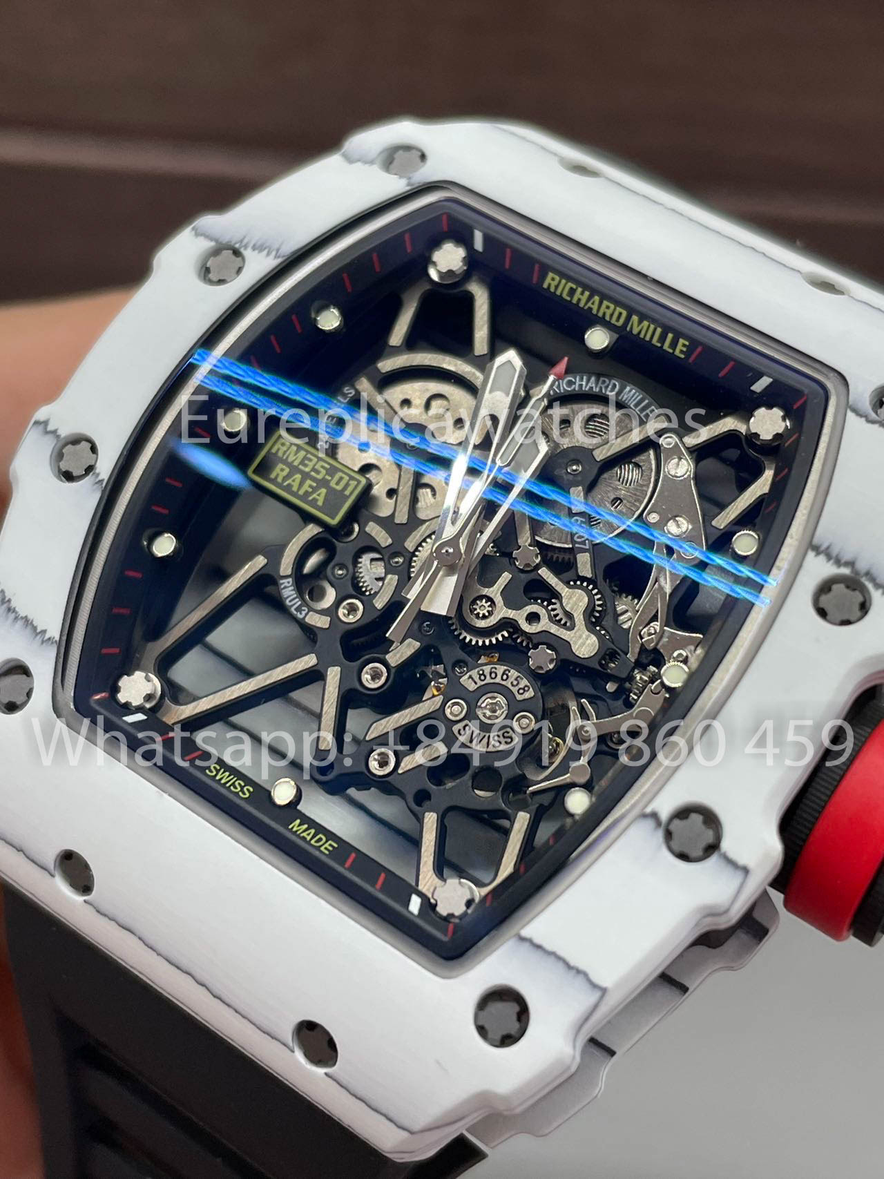 Richard Mille RM35-01 Bianco Carbonio Cassa 1:1 Mejor clon BBR Fabbrica V2 Nero Gomma cinturino