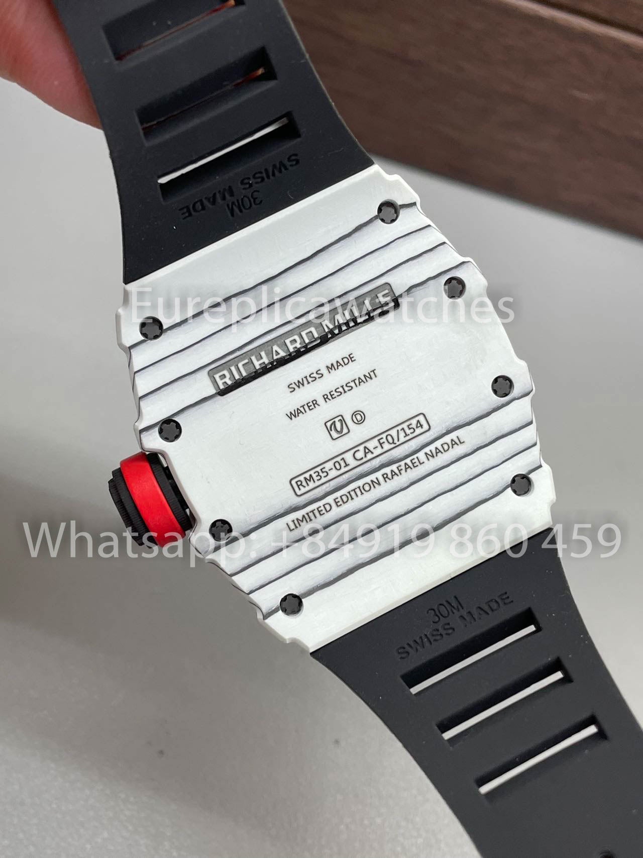 Richard Mille RM35-01 Bianco Carbonio Cassa 1:1 Mejor clon BBR Fabbrica V2 Nero Gomma cinturino