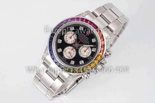 Rolex Daytona Rainbow quadrante nero 40mm 1:1 Best Clone EF Fabbrica Argento SS
