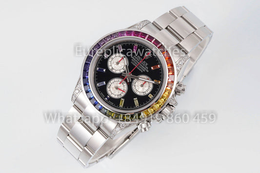 Rolex Daytona Rainbow Diamond cuadrante cuadrante nero 40mm 1:1 Best Clone EF Fabbrica SS
