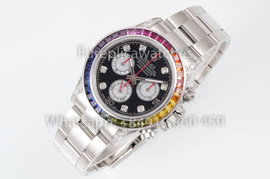 Rolex Daytona Rainbow Diamond cuadrante cuadrante nero 40mm 1:1 Best Clone EF Fabbrica SS
