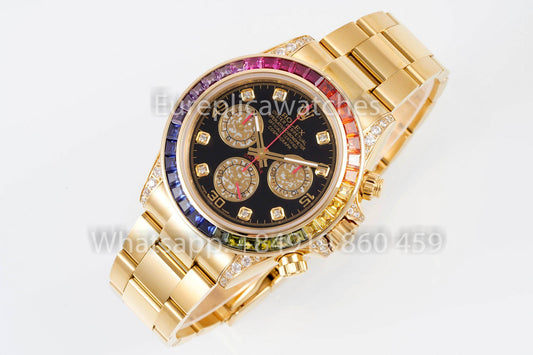 Rolex Daytona Rainbow Diamond quadrante Yellow Oro 40mm 1:1 Best Clone EF Fabbrica Yellow quadrante SS