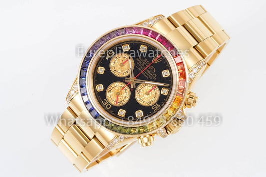 Rolex Daytona Rainbow Diamond Quadrante Yellow Oro 40mm 1:1 Best Clone EF Fabbrica SS
