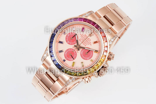Rolex Daytona Rainbow Blacken Pink Rosa Oro 40 mm 1:1 Mejor clon EF Fabbrica SS