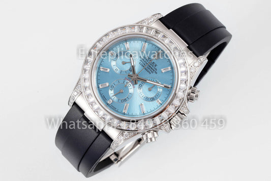 Rolex Daytona Rainbow Ice quadrante blu 40mm 1:1 Best Clone EF Fabbrica Gomma cinturino