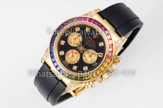 Rolex Daytona Rainbow Diamond cuadrante Amarillo Oro 40mm 1:1 Best Clone EF Fabbrica Cuadrante Amarillo