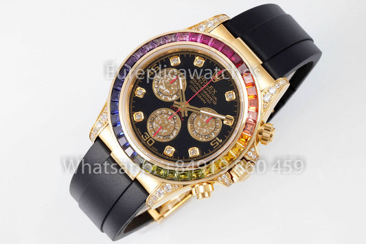 Rolex Daytona Rainbow Diamond cuadrante Amarillo Oro 40mm 1:1 Best Clone EF Fabbrica