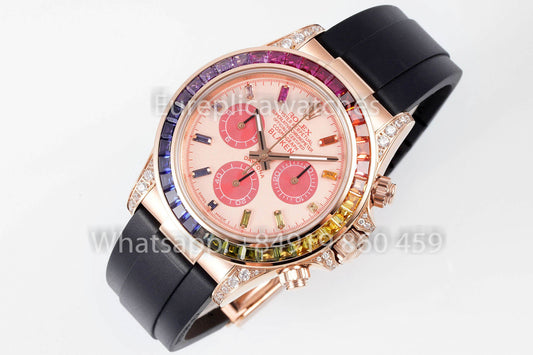 Rolex Daytona Rainbow Blacken Pink Rosa Oro 40mm 1:1 Melhor Clone EF Fabrica