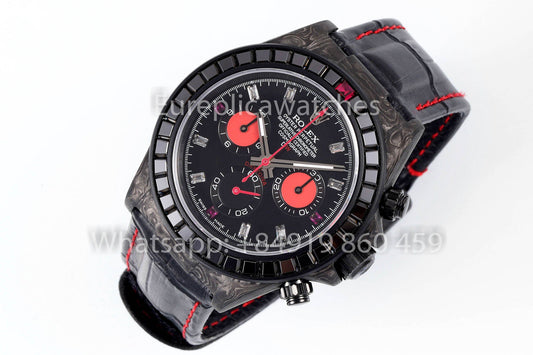 Rolex Daytona Carbonio Cassa Rainbow Nero 1:1 Melhor Clone Diw Custom Pelle cinturino