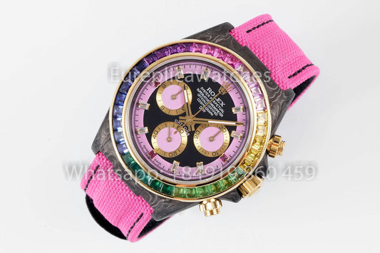 Rolex Daytona Carbonio Cassa Pink quadrante 1:1 Best Clone Diw Custom Velcro cinturino