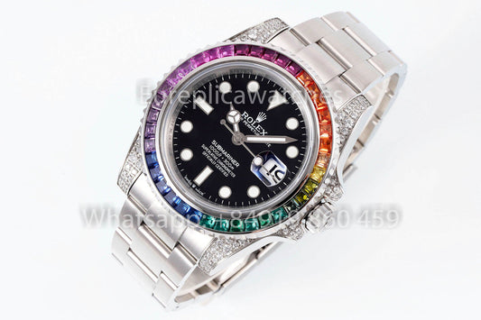 Rolex Submariner Rainbow quadrante nero 1:1 Best Clone EF Fabbrica 3135 movimento