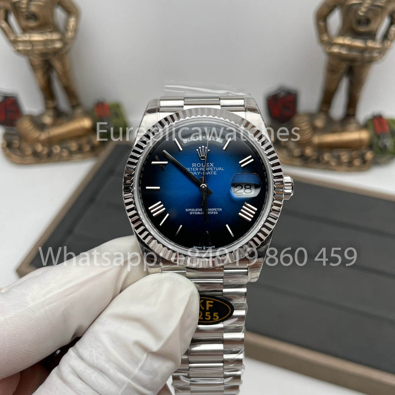 Rolex White Gold Day Date 40 228239-0076 Platina Aro Canelado 1:1 Best Clone KF Fabbrica 215 Gramas