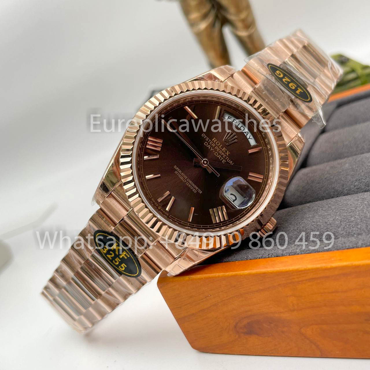 Rolex Everose Gold Day Date 40 228235-0002 Chocolate Dial  1:1 Best Clone KF Fabbrica 215 Gram