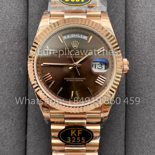 Rolex Everose Gold Day Date 40 228235-0002 Esfera chocolate 1:1 Mejor clon KF Fabbrica 215 gramos