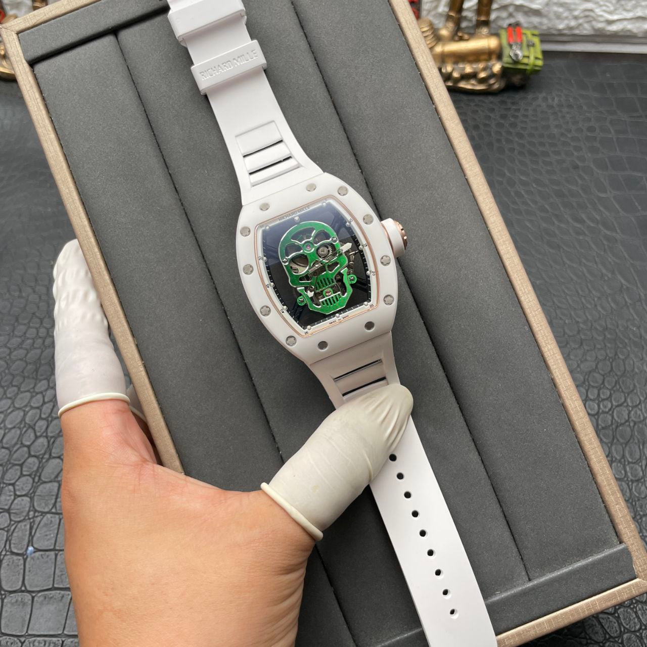 Richard Mille RM52-01 1:1 Best Edition YS Fabbrica Green Skull Tourbillon Dial