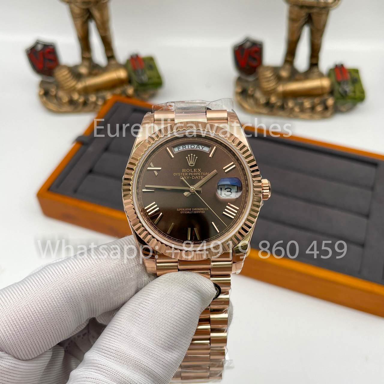 Rolex Everose Gold Day Date 40 228235-0002 Chocolate Dial  1:1 Best Clone KF Fabbrica 215 Gram