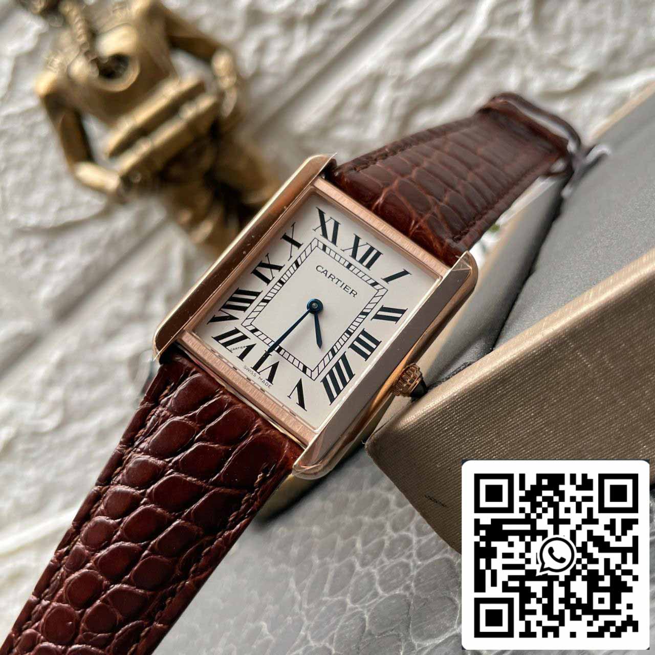 Cartier Tank W5200026 1:1 edizione migliore BV Fabbrica Yellow Oro Brown Pelle cinturino
