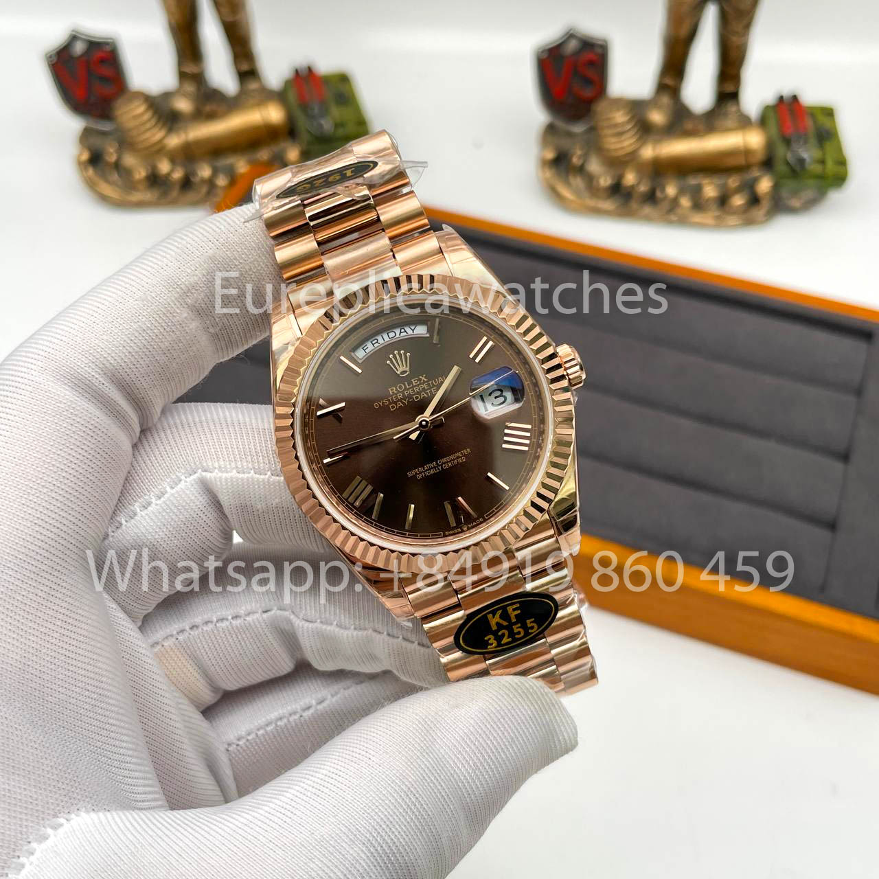 Rolex Everose Gold Day Date 40 228235-0002 Chocolate Dial  1:1 Best Clone KF Fabbrica 215 Gram