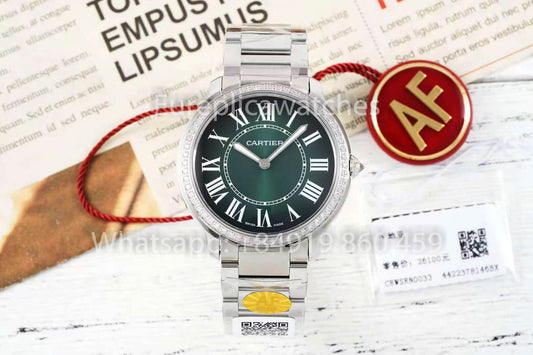 Cartier Ronde Must De Cartier 36mm Custom Diamond 1:1 Best Clone AF Fabbrica quadrante verde