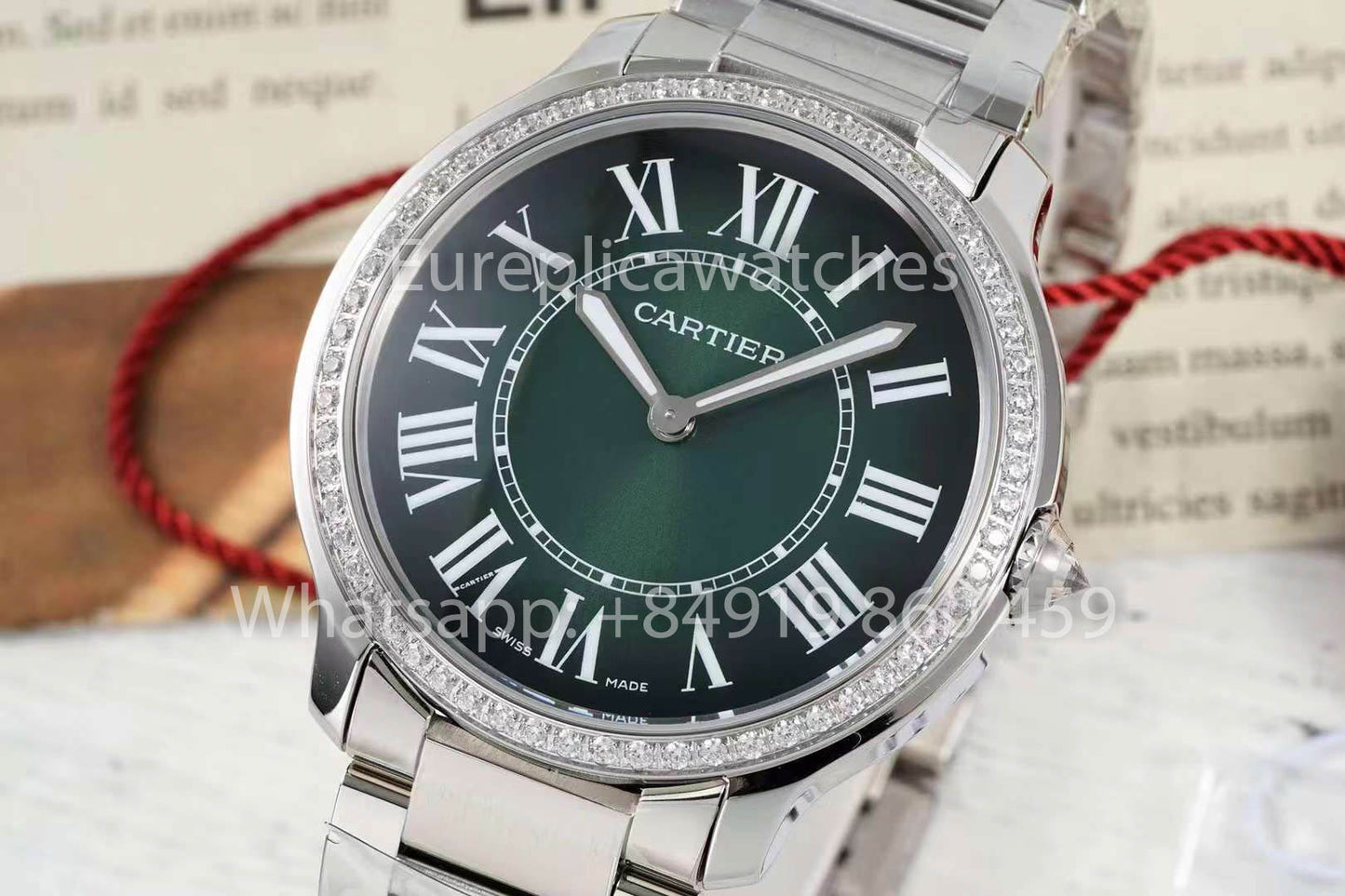 Cartier Ronde Must De Cartier 36mm Custom Diamond 1:1 Best Clone AF Fabbrica quadrante verde