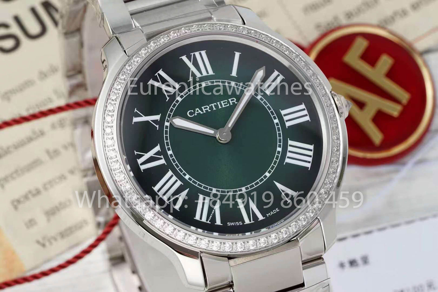 Cartier Ronde Must De Cartier 36mm Custom Diamond 1:1 Best Clone AF Fabbrica quadrante verde