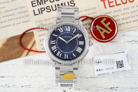 Cartier Ronde Must De Cartier 36mm Custom Diamond 1:1 Best Clone AF Fabbrica quadrante blu