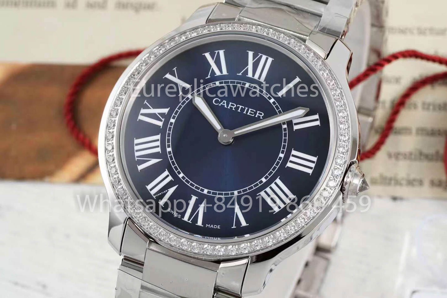 Cartier Ronde Must De Cartier 36mm Custom Diamond 1:1 Best Clone AF Fabbrica quadrante blu
