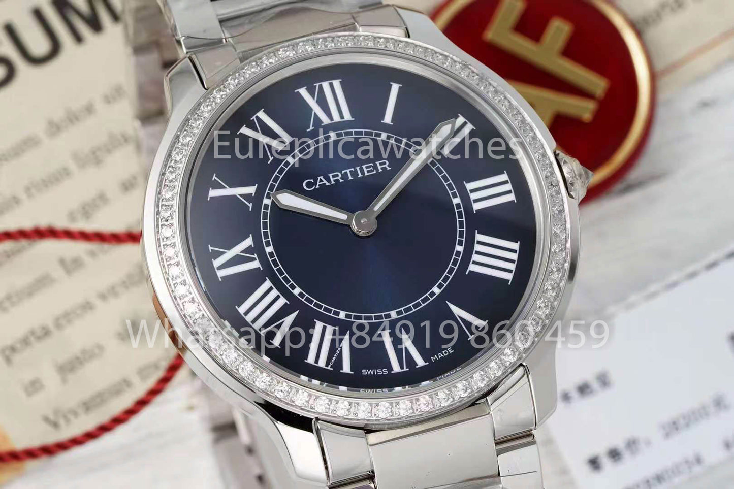 Cartier Ronde Must De Cartier 36mm Custom Diamond 1:1 Best Clone AF Fabbrica quadrante blu