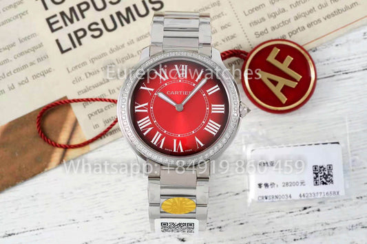 Cartier Ronde Must De Cartier 36mm Custom Diamond 1:1 Best Clone AF Fabbrica Red quadrante
