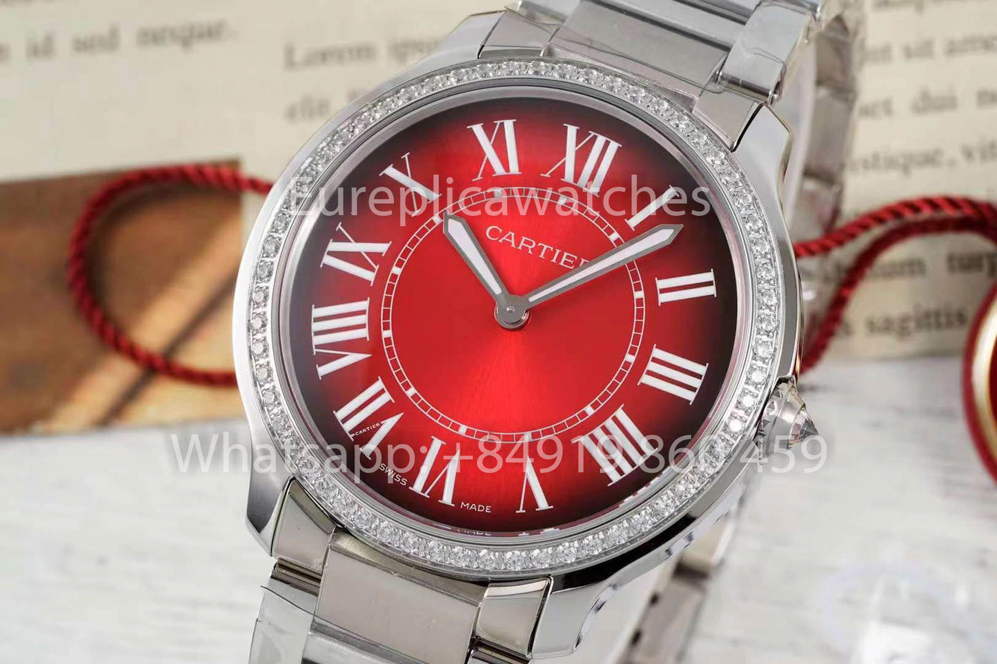Cartier Ronde Must De Cartier 36mm Custom Diamond 1:1 Best Clone AF Fabbrica Red quadrante