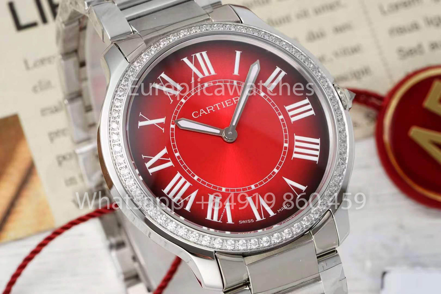 Cartier Ronde Must De Cartier 36mm Custom Diamond 1:1 Best Clone AF Fabbrica Red quadrante