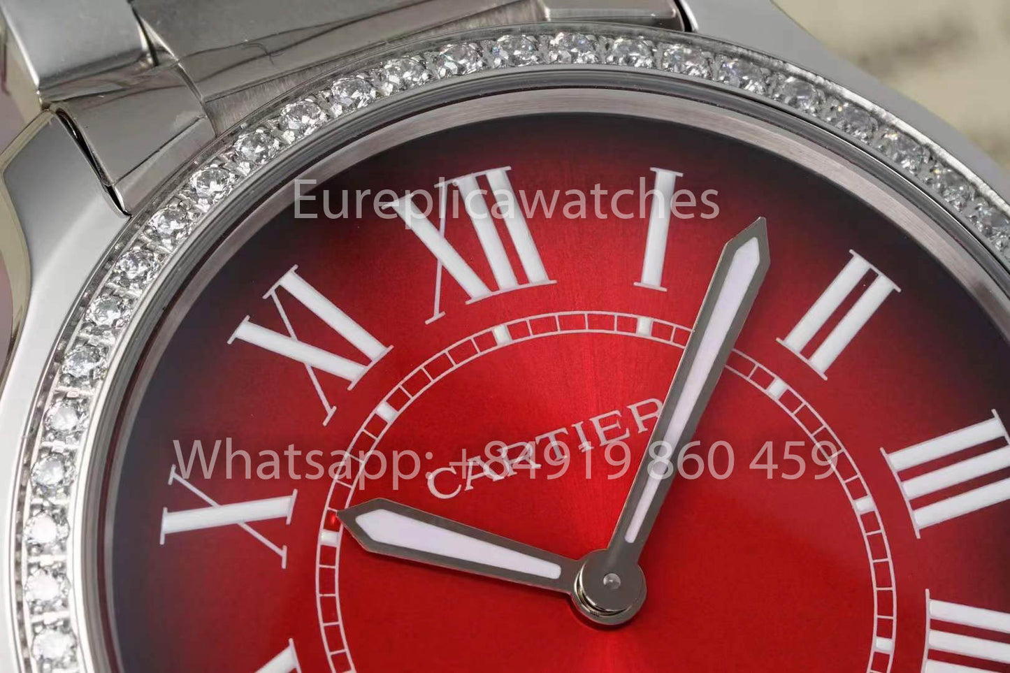 Cartier Ronde Must De Cartier 36mm Custom Diamond 1:1 Best Clone AF Fabbrica Red quadrante