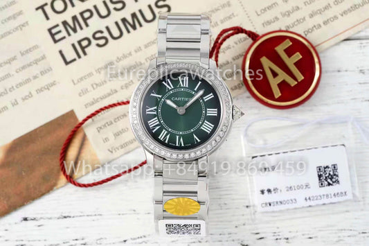 Cartier Ronde Must De Cartier 29mm custom diamonds 1:1 Best Clone AF Fabbrica quadrante verde