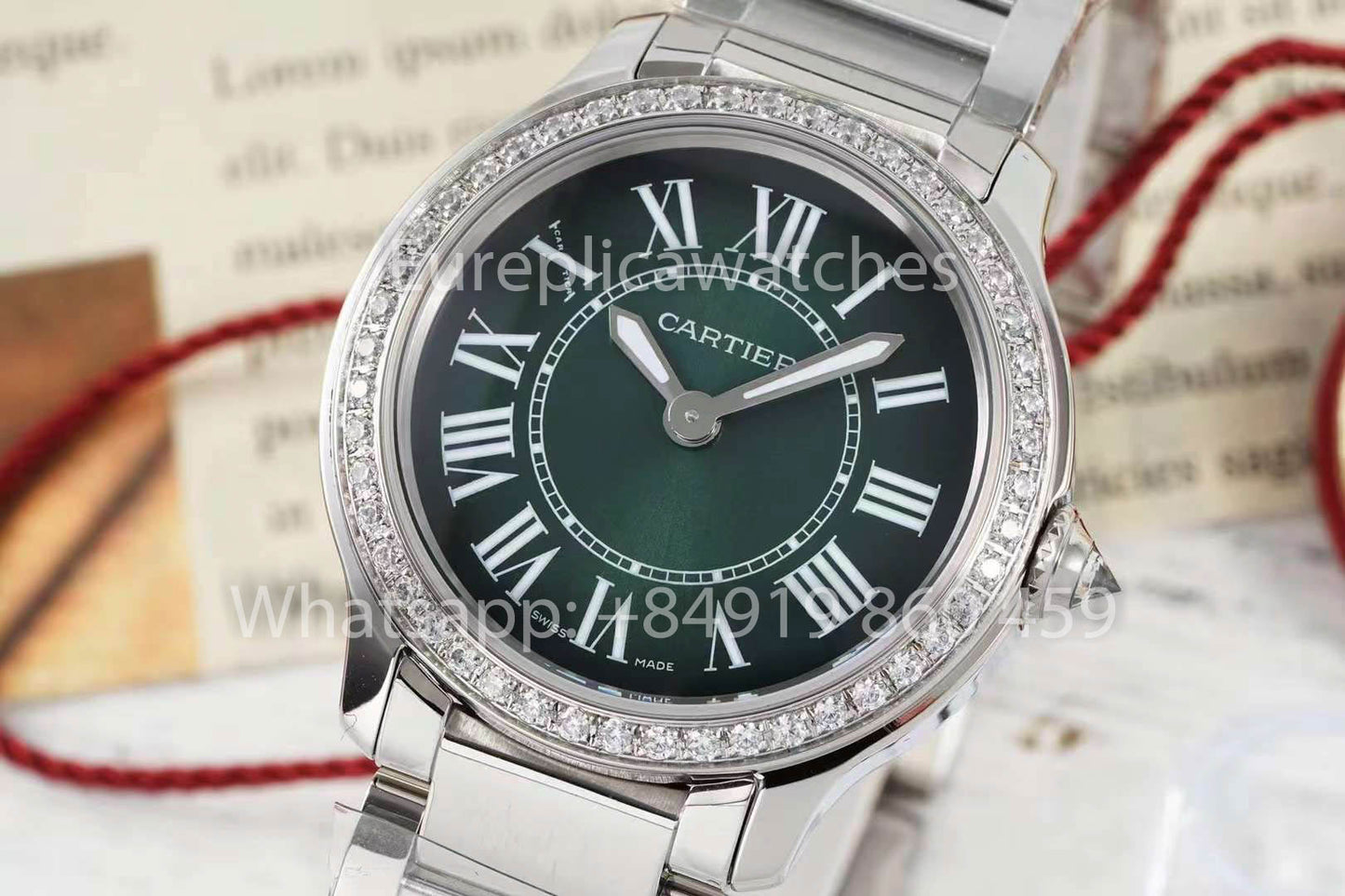Cartier Ronde Must De Cartier 29mm custom diamonds 1:1 Best Clone AF Fabbrica quadrante verde
