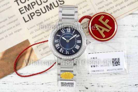 Cartier Ronde Must De Cartier 29mm custom diamonds 1:1 Best Clone AF Fabbrica quadrante blu