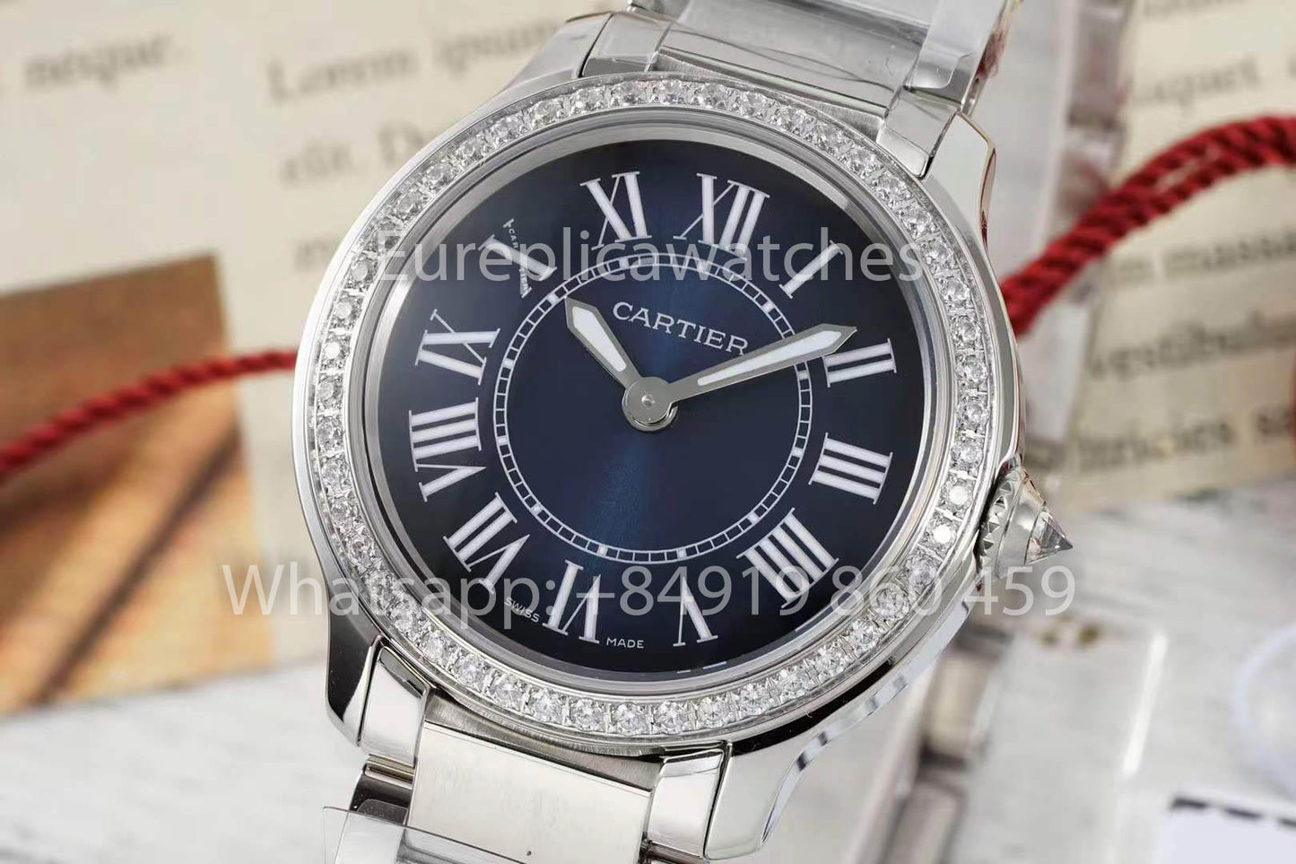 Cartier Ronde Must De Cartier 29mm custom diamonds 1:1 Best Clone AF Fabbrica quadrante blu