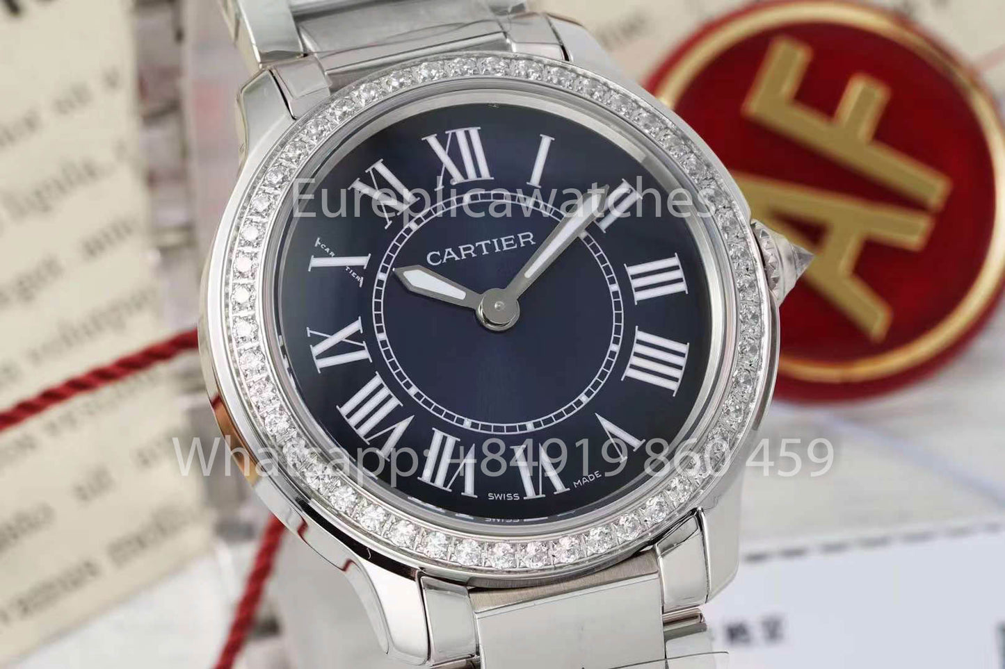 Cartier Ronde Must De Cartier 29mm custom diamonds 1:1 Best Clone AF Fabbrica quadrante blu