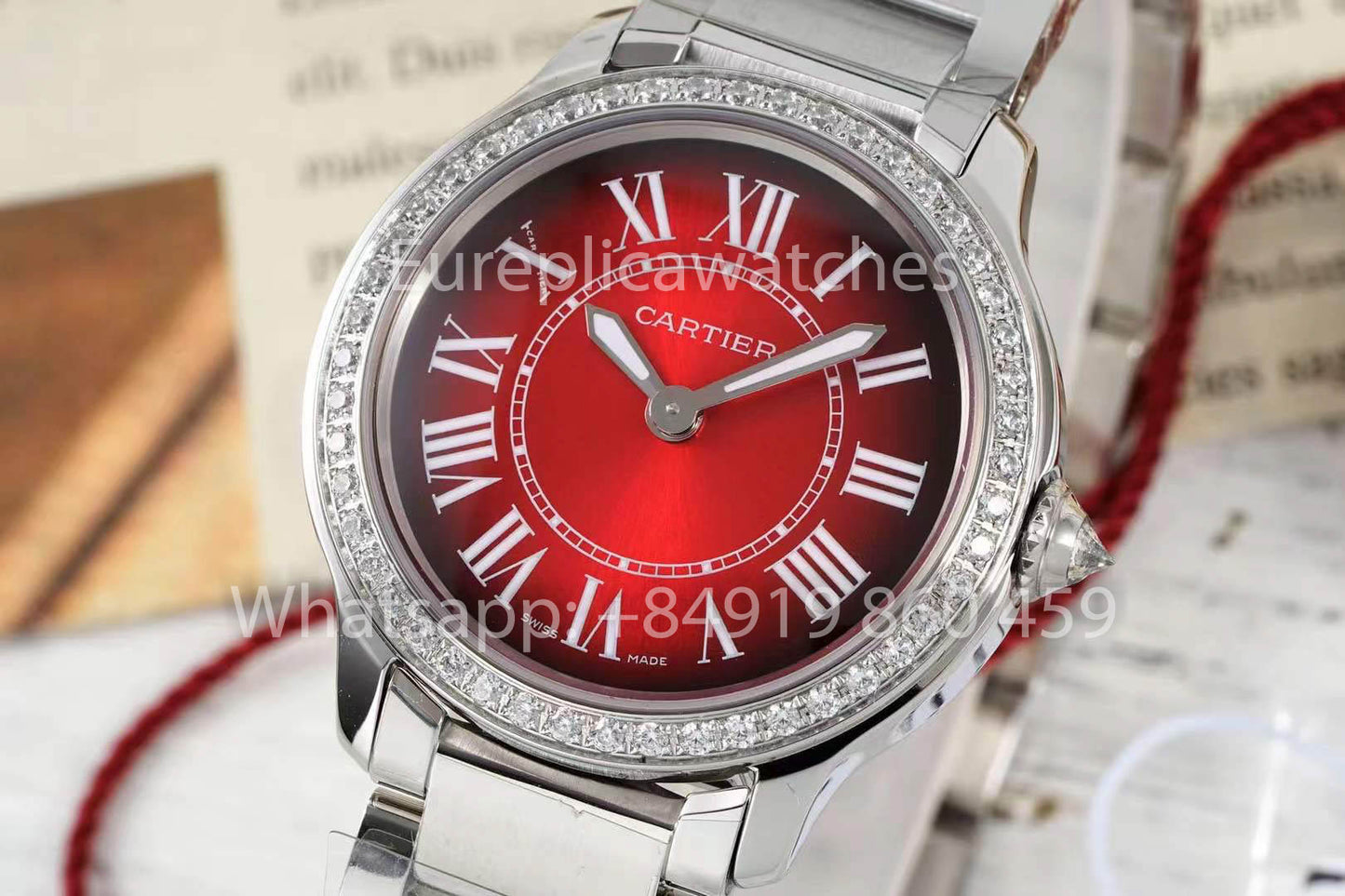Cartier Ronde Must De Cartier 29mm custom diamonds 1:1 Best Clone AF Fabbrica Red quadrante