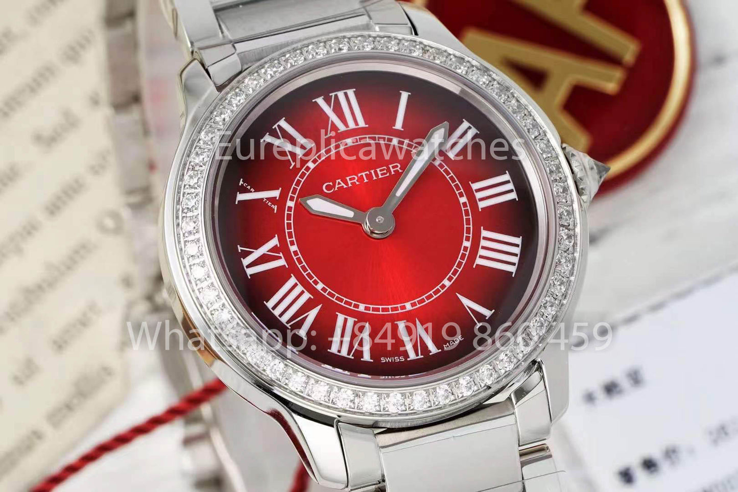Cartier Ronde Must De Cartier 29mm custom diamonds 1:1 Best Clone AF Fabbrica Red quadrante